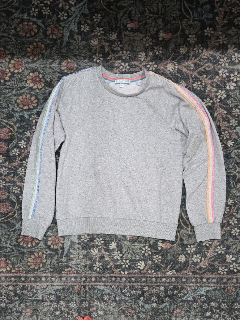 PJ Salvage Light Gray Sweatshirt with Pastel Sleeve Stripes - Picture 4 of 8